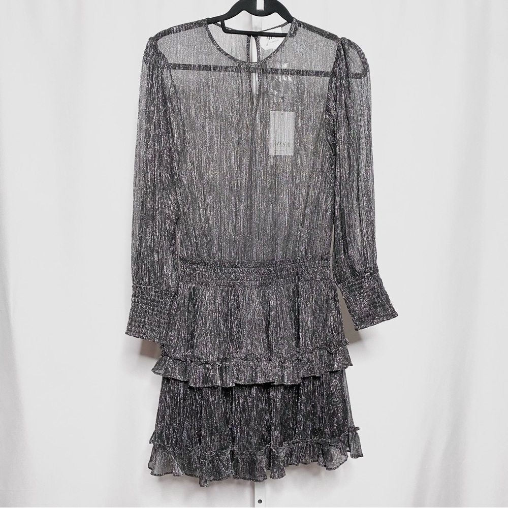 MISA Los Angeles Metallic Tiered Ruffle Mini Dress • XS